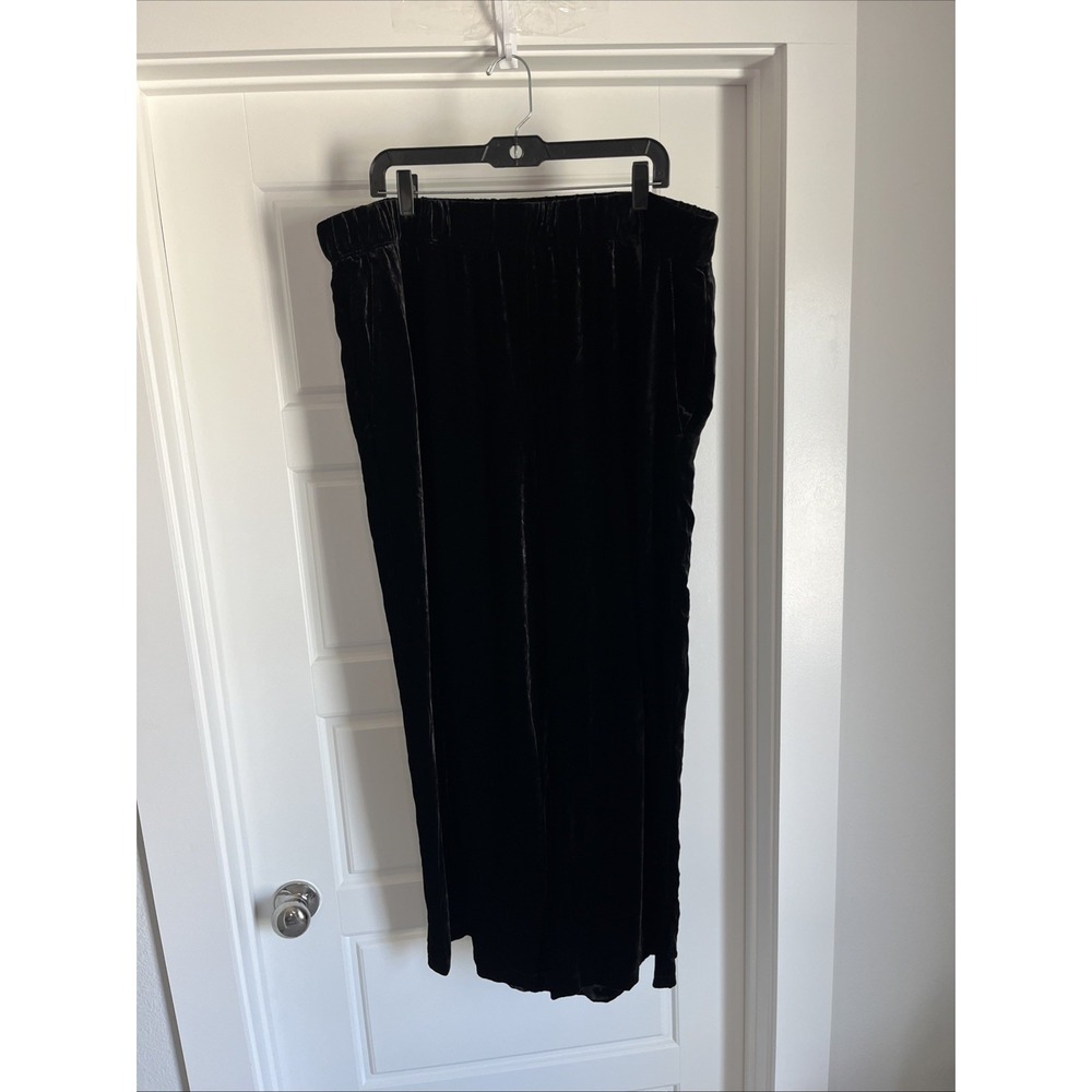 Eileen Fisher 1X Black Crushed Velvet Wide Leg Silk Blend Pant Holiday Goth New